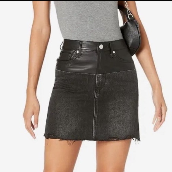 Blank NYC Faux Leather/ Denim Mini Skirt size 24 black NWOT - Picture 1 of 8